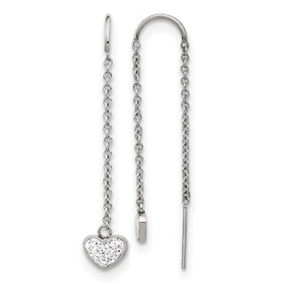 Chisel Stainless Steel Polished with Preciosa Crystal Heart Threader Earrings
