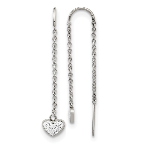Chisel Stainless Steel Polished with Preciosa Crystal Heart Threader Earrings