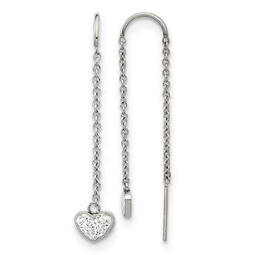 Chisel Stainless Steel Polished Earrings with Preciosa Crystal Heart Threader