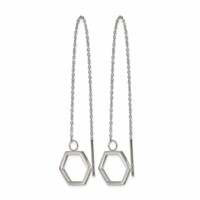Stainless Steel Polished Hexagon Dangle Threader Earrings view 2