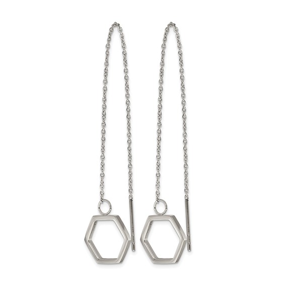 Stainless Steel Polished Hexagon Dangle Threader Earrings