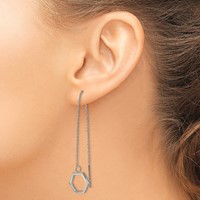 Stainless Steel Polished Hexagon Dangle Threader Earrings view 3