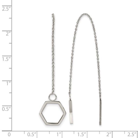 Stainless Steel Polished Hexagon Dangle Threader Earrings