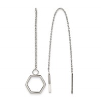 Stainless Steel Polished Hexagon Dangle Threader Earrings view 1