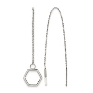 Stainless Steel Polished Hexagon Dangle Threader Earrings