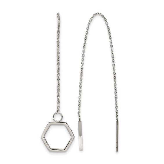 Stainless Steel Polished Hexagon Dangle Threader Earrings