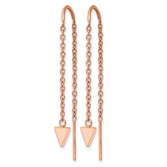 Chisel Stainless Steel Polished Rose IP-plated Triangle Threader Dangle Earrings