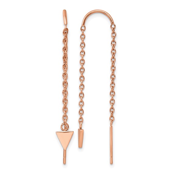 Chisel Stainless Steel Polished Rose IP-plated Triangle Threader Dangle Earrings