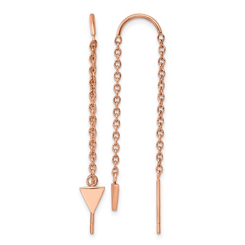 Chisel Stainless Steel Polished Rose IP-plated Triangle Threader Dangle Earrings