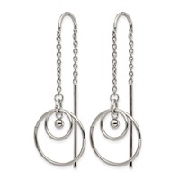 Chisel Stainless Steel Polished Circle Dangle Threader Earrings view 2
