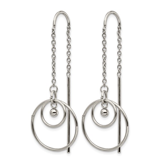 Chisel Stainless Steel Polished Circle Dangle Threader Earrings