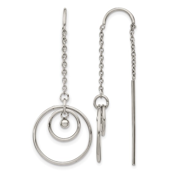 Chisel Stainless Steel Polished Circle Dangle Threader Earrings