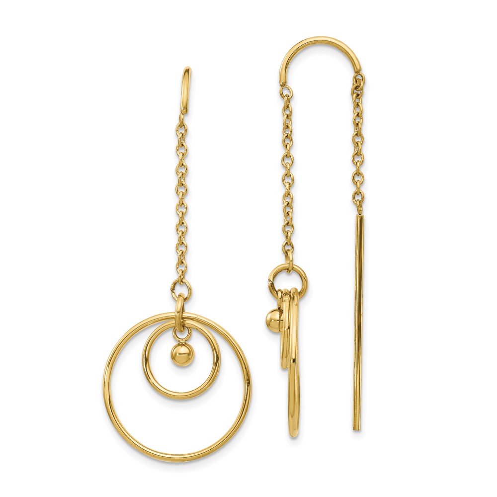 Stainless Steel Polished Yellow IP-plated Circle Threader Dangle Earrings