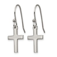 Chisel Stainless Steel Polished Cross Dangle Shepherd Hook Earrings view 2