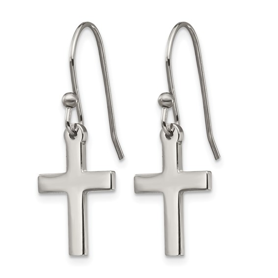 Chisel Stainless Steel Polished Cross Dangle Shepherd Hook Earrings