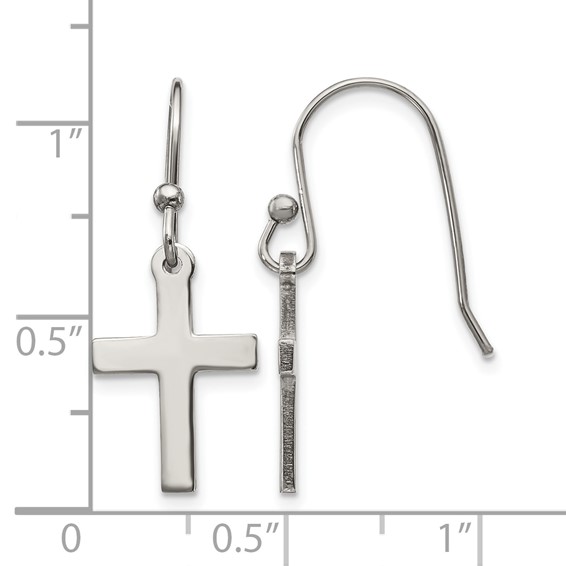 Chisel Stainless Steel Polished Cross Dangle Shepherd Hook Earrings