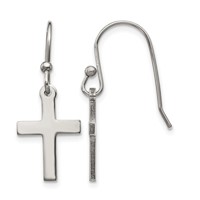 Chisel Stainless Steel Polished Cross Dangle Shepherd Hook Earrings view 1