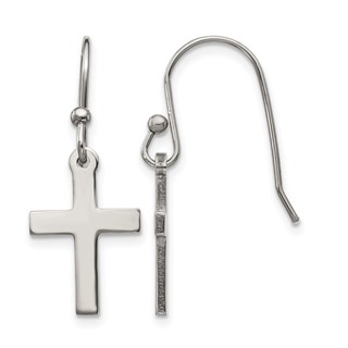 Chisel Stainless Steel Polished Cross Dangle Shepherd Hook Earrings