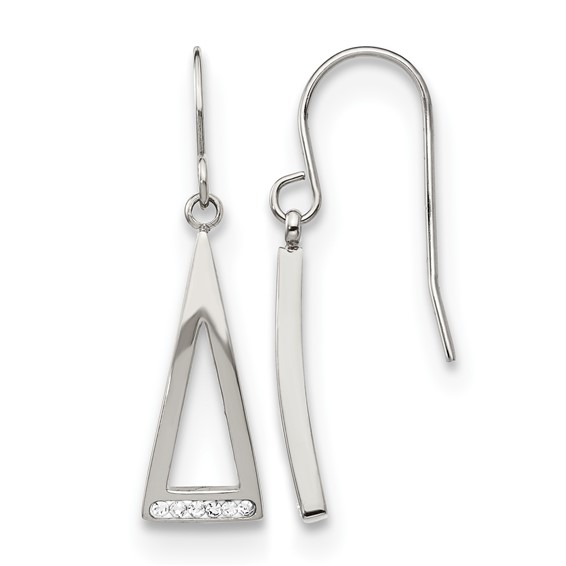Chisel Stainless Steel Polished with Preciosa Crystal Dangle Shepherd Hook Earrings