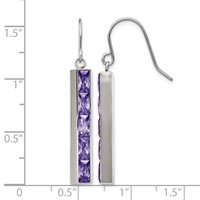 Stainless Steel Polished Earrings with Purple CZ Dangle Shepherd Hook view 4