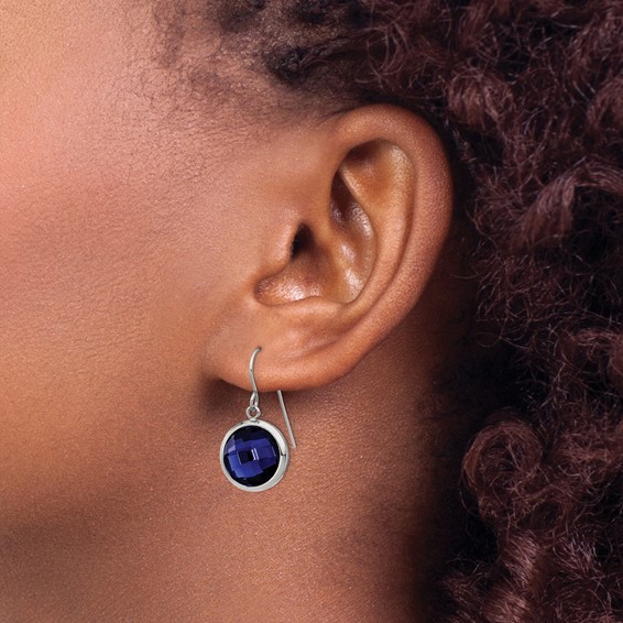 Chisel Stainless Steel Polished with Blue Glass Dangle Shepherd Hook Earrings