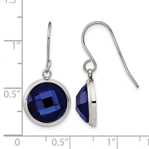 Chisel Stainless Steel Polished with Blue Glass Dangle Shepherd Hook Earrings