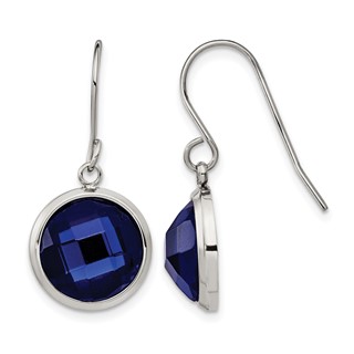 Chisel Stainless Steel Polished with Blue Glass Dangle Shepherd Hook Earrings