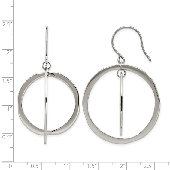 Chisel Stainless Steel Polished Circles Dangle Shepherd Hook Earring