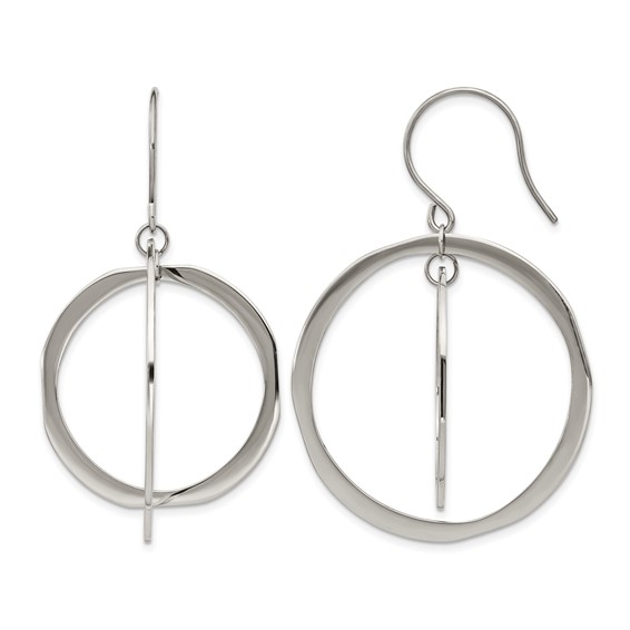 Chisel Stainless Steel Polished Circles Dangle Shepherd Hook Earring