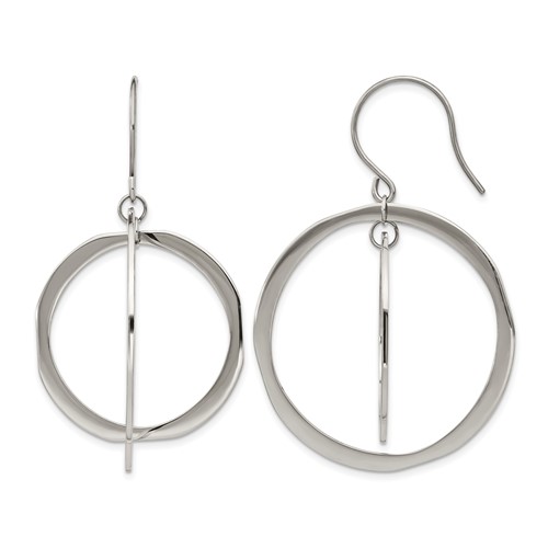 Chisel Stainless Steel Polished Circles Dangle Shepherd Hook Earring
