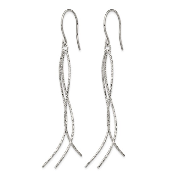 Chisel Stainless Steel Polished and Textured Dangle Shepherd Hook Earrings