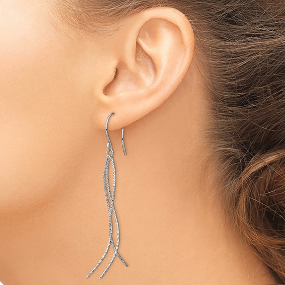 Chisel Stainless Steel Polished and Textured Dangle Shepherd Hook Earrings
