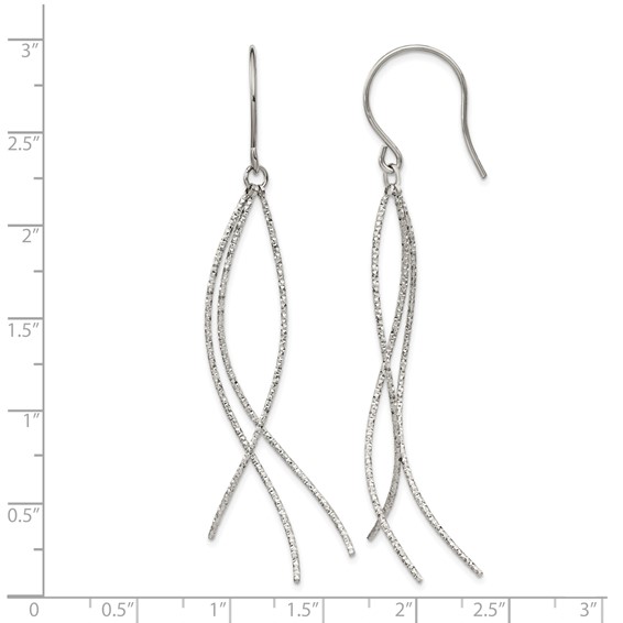 Chisel Stainless Steel Polished and Textured Dangle Shepherd Hook Earrings