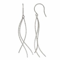 Chisel Stainless Steel Polished and Textured Dangle Shepherd Hook Earrings view 1