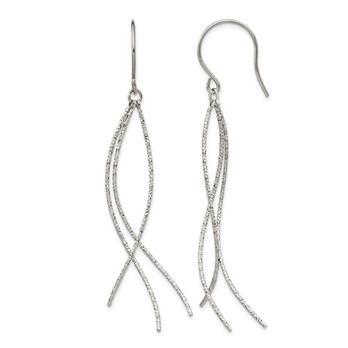 Chisel Stainless Steel Polished and Textured Dangle Shepherd Hook Earrings