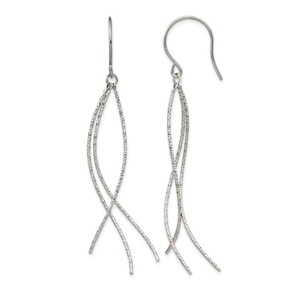 Chisel Stainless Steel Polished and Textured Dangle Shepherd Hook Earrings