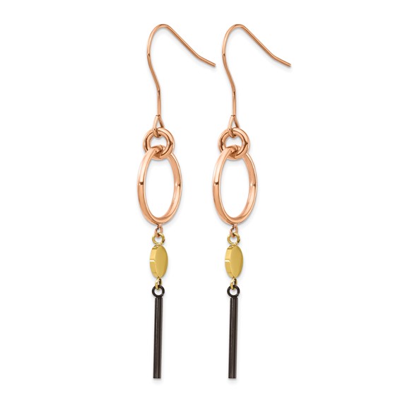 "Chisel Stainless Steel Polished Black, Rose and Yellow IP-plated Dangle Shepherd Hook Earrings"