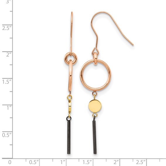 "Chisel Stainless Steel Polished Black, Rose and Yellow IP-plated Dangle Shepherd Hook Earrings"