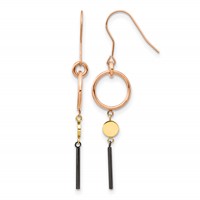 Chisel Stainless Steel Polished Black, Rose and Yellow IP-plated Dangle Shepherd Hook Earrings view 1