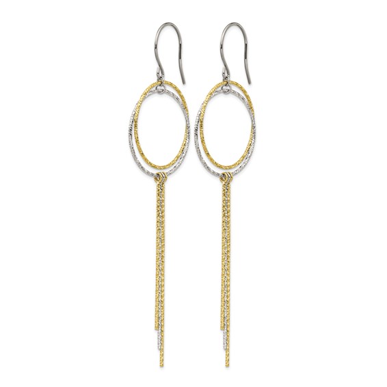 Stainless Steel Polished and Textured Yellow IP Shepherd Hook Earrings