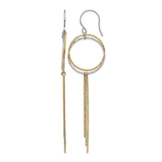 Stainless Steel Polished and Textured Yellow IP Shepherd Hook Earrings