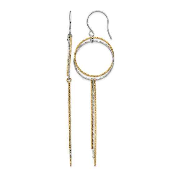 Stainless Steel Polished and Textured Yellow IP Shepherd Hook Earrings