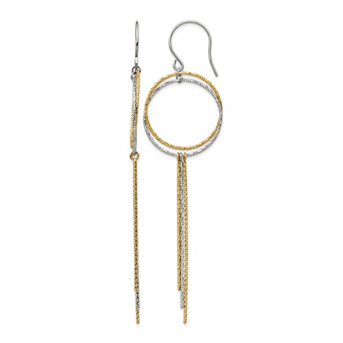 Stainless Steel Polished and Textured Yellow IP Shepherd Hook Earrings