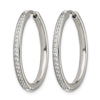 Chisel Stainless Steel Polished Earrings with CZ 2.5mm Hinged Hoop view 2