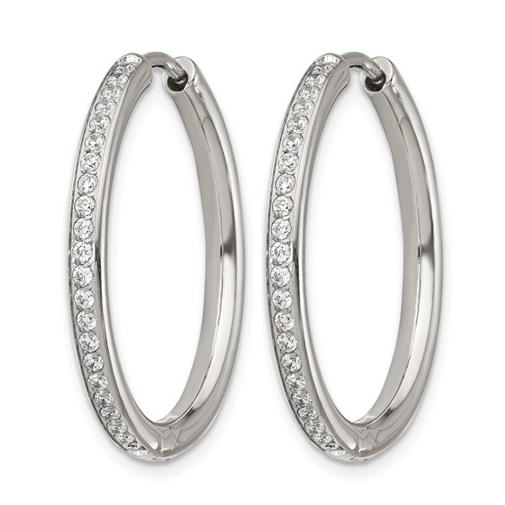 Chisel Stainless Steel Polished with CZ 2.5mm Hinged Hoop Earrings