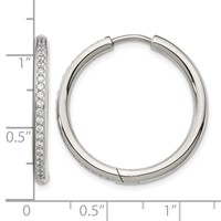 Chisel Stainless Steel Polished Earrings with CZ 2.5mm Hinged Hoop view 4