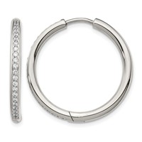 Chisel Stainless Steel Polished Earrings with CZ 2.5mm Hinged Hoop view 1