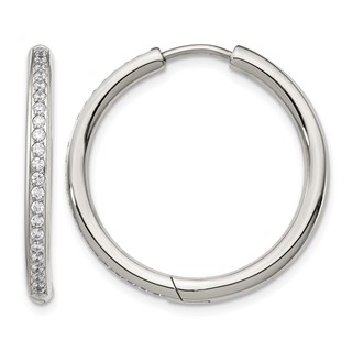 Chisel Stainless Steel Polished with CZ 2.5mm Hinged Hoop Earrings