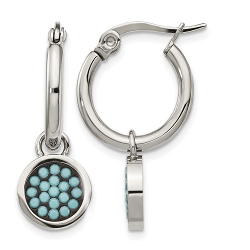 Chisel Stainless Steel Polished Earrings with Preciosa Crystal Circle Dangle Hoop