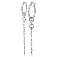 Stainless Steel Polished Long and Short Chain Dangle Hoop Earrings view 2
